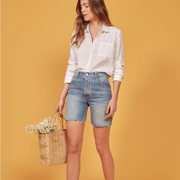 Reformation Pants - reformation allie jean short cutoff jean shorts denim frayed hem biker cut